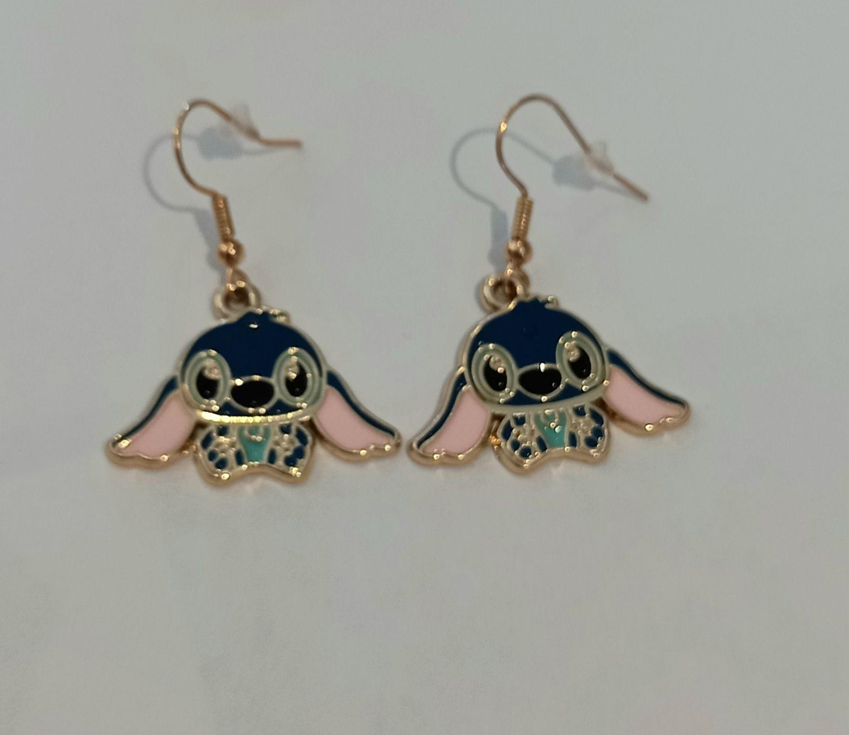 boucles d'oreilles stitch bleu metal - bijoux