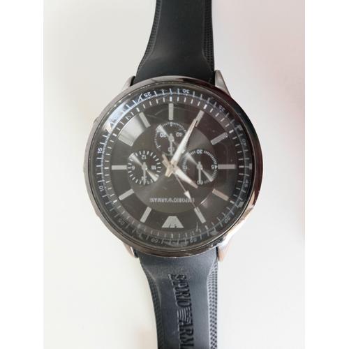 Montre Emporio Armani Noir Acier Ronde Homme Quartz Étanche 50m -Bracelet Cuir