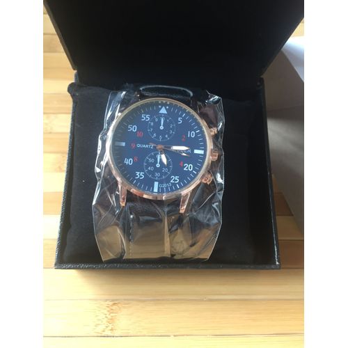 Montre Pour Homme Bracelet Noir, Cadre Intérieur Bleu