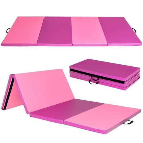 Costway Tapis De Gymnastique Pliable 240 X 117 X 5cm 4 Plis En Mousse De Pu 2 Poignées Et 4 Velcro Attaches De Crochet Fitness, Yoga