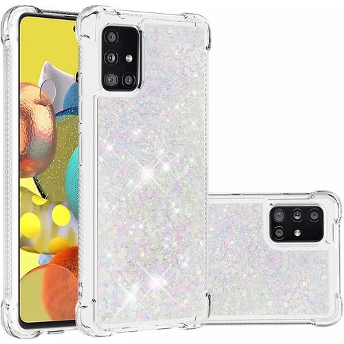 Coque Pour Samsung Galaxy 51 5g Brillant Liquide Sables Mouvant Transparent Quatre Coins Anti-Lutte Tpu Pare-Amour Coloré Et Changeant