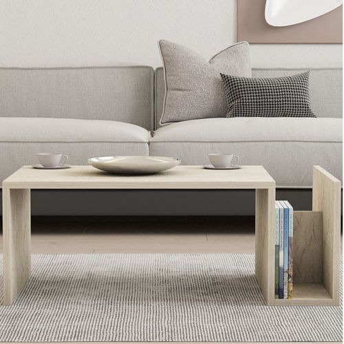 Melmo - Table Basse En Bois Effet Pierre Avec Porte Magazines