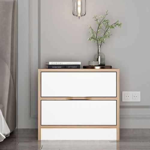 Molde - Table De Chevet Bois Et Blanc 2 Tiroirs