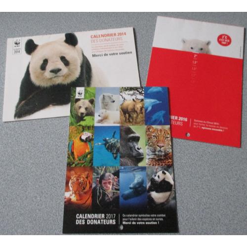 Lot De 3 Calendriers Des Donateurs Du Wwf- Années 2014 -2016 - 2017 - Avec De Très Belles Images D'animaux Différentes - 21x15cm Fermés - Trous De Fixation