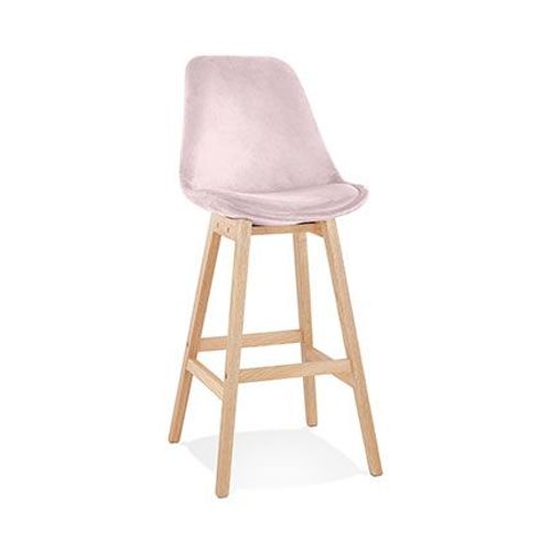 Chaise De Bar 56x48x113 Cm En Velours Rose Et Pieds Naturel - Elo