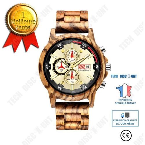 Nouvelle Montre En Bois De Zèbre Pour Hommes Multifonctionnel - Luxe Classe Style Militaire Quartz Bois - Cadeaux Montres