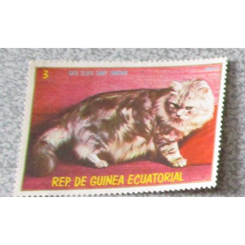 Timbre Guinée Equatoriale Chat Tabby Silver Poils Longs De La Série Chats 1978 - Non Oblitéré - 57x40mm - Valeur 3 Ekuele