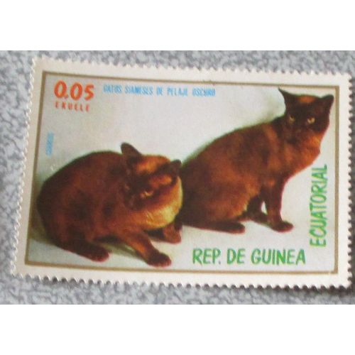 Timbre Guinée Équatoriale - Deux Chats Siamois Au Pelage Foncé De La Série Chats 1976 - Non Oblitéré - 57x40mm - Valeur 0.05 Ekuele
