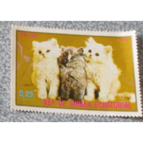 Timbre Guinée Équatoriale - Groupe De 3 Chats Persans De La Série Chats 1976 - Non Oblitéré - 57x40mm - Valeur 0.25 Ekuele