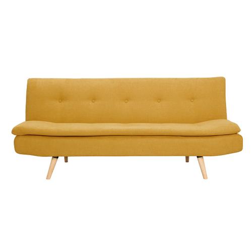 Canapé Convertible Tissu Effet Velours Jaune Moutarde Scandinave 3 Places Senso