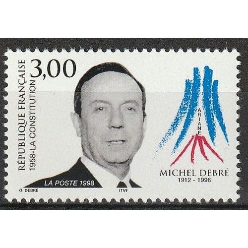 Hommage À Michel Debré. Timbre Neuf** 1998 N° 3129. Présente L'exemplaire Original De La Constitution De La Vème République, Le 07 Octobre 1958.