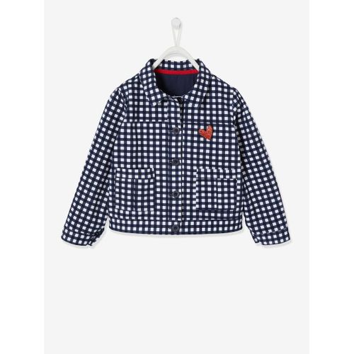 Veste À Carreaux Fille Avec Broche Coeur Pailleté - Carreaux Marine (Vertbaudet)