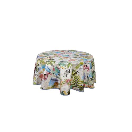 Nappe Ronde En Toile Cirée Tropicale Party - Diam. 135 Cm - Blanc