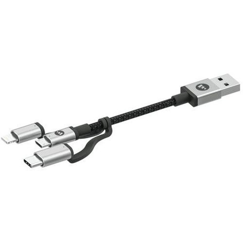 mophie 3-in-1 - Câble de charge uniquement - USB mâle pour Lightning, Micro-USB de type B, 24 pin USB-C mâle - 1 m - noir