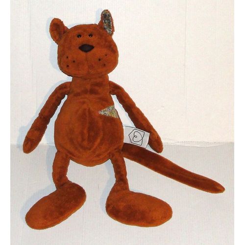 Doudou Chat Marron Tissus A Fleur - Peluche Chat Influx 30 Cm