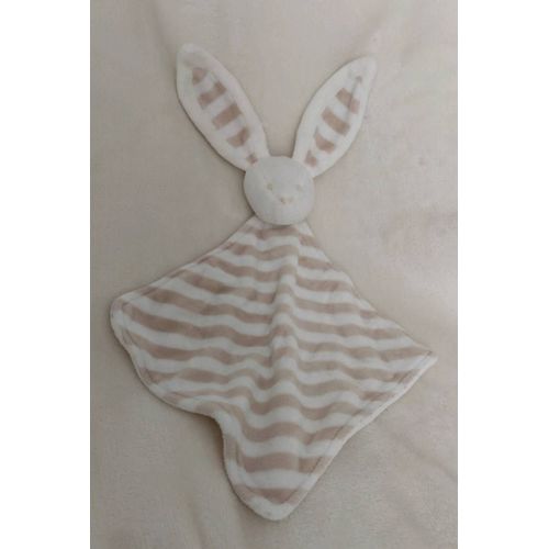 Doudou Plat Lapin Blanc Et Beige Rayé Étoiles Au Verso Sergent Major 