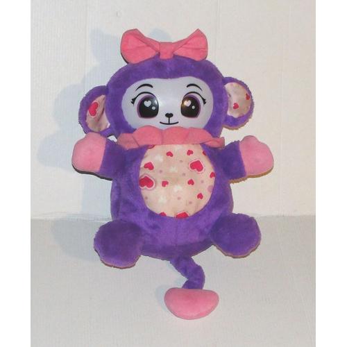 Monkipop Peluche Singe 2 Visages Violet - Doudou Singe Interactif Parle Français