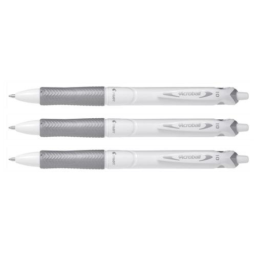 Pilot Lot De 3 Stylos Bille Rétractable Grip Acroball Pure White 1.0 Trait 0,4 Mm Noir