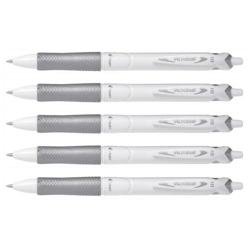 Pilot Lot De 5 Stylos Bille Rétractable Grip Acroball Pure White 1.0 Trait 0,4 Mm Noir