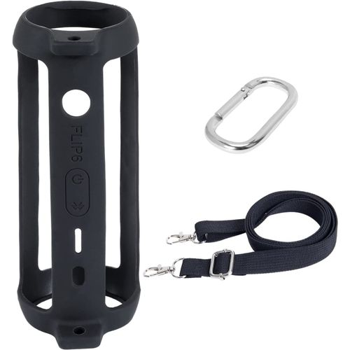 Étui en silicone pour enceinte portable JBL Flip 6 Bluetooth avec bandoulière - Noir