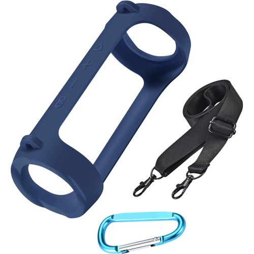 Coque en silicone pour haut-parleur Bluetooth portable JBL Flip 6 - Ultra-légère - Avec mousqueton et bandoulière - Bleu