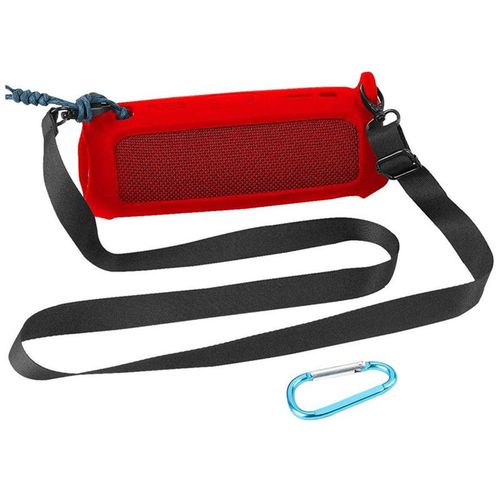 Coque en silicone souple pour JBL FLIP 6, haut-parleur portable étanche, avec bandoulière et mousqueton de transport - Rouge