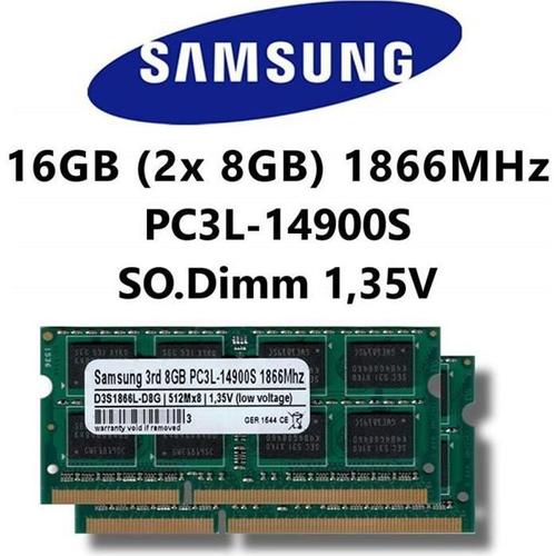 Samsung 16 Go (2 x 8 Go) DDR3 1866 MHz (PC3L Kit double canal 14900s So DIMM Bas Voltage Ordinateur Portable mémoire vive Apple