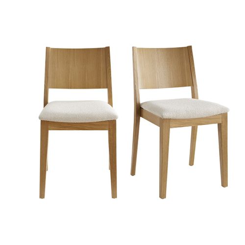 Chaises Scandinaves En Tissu Effet Laine Bouclée Écru Et Chêne Clair (Lot De 2) Melvil