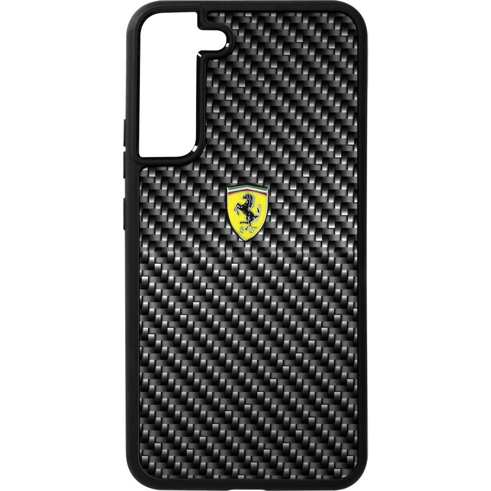 Coque Ferrari Samsung S22+ Effet Carbone + Logo Noir