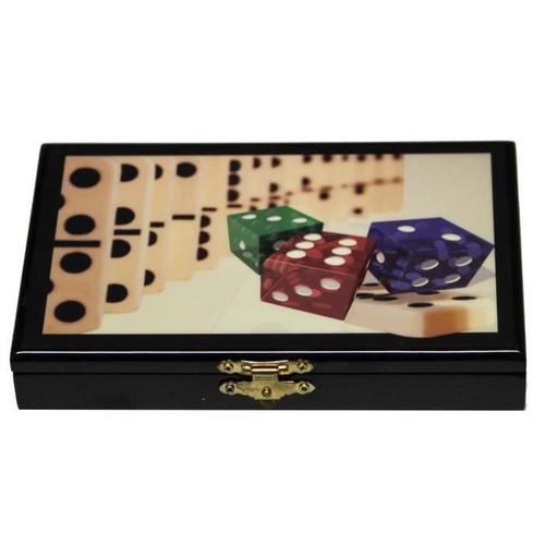 Jeu De Dominos En Coffret - Hobby Concept - Motif Dés Et Dominos - Adulte - Jeu De Plateau - Marron