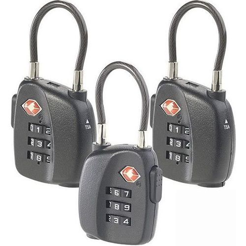 Lot de 3 cadenas TSA pour valise avec code 3 chiffres - Arceau souple