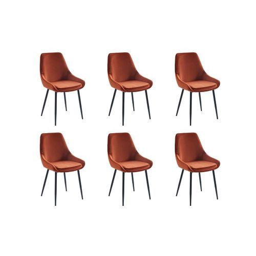Lot De 6 Chaises - Velours Et Métal Noir - Terracotta - Masurie