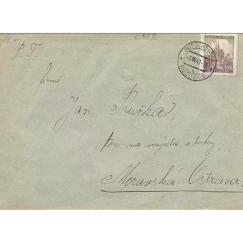 Tchécoslovaquie, Occupation Allemande, Bohème Moravie 1941, Belle Enveloppe Timbre Yvert 49, Cathédrale De Brno, Oblitérée Beau Cachet Rond De Bucovice, Tbe -