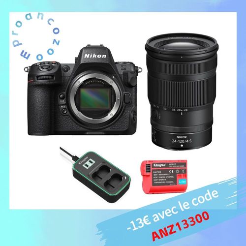 Nikon Z8 Boitier + Z 24-120mm f4 S + Kingma 2400mAh batterie (Nikon EN-EL15) + Kingma chargeur de batterie