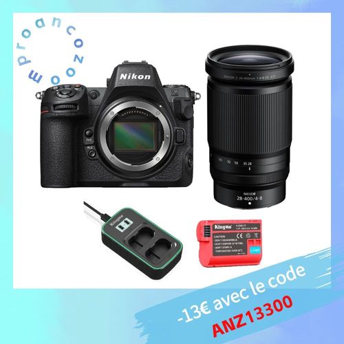 Nikon Z8 Boitier + Z 28-400mm F 4-8 VR + Kingma 2400mAh batterie (Nikon EN-EL15) + Kingma chargeur de batterie