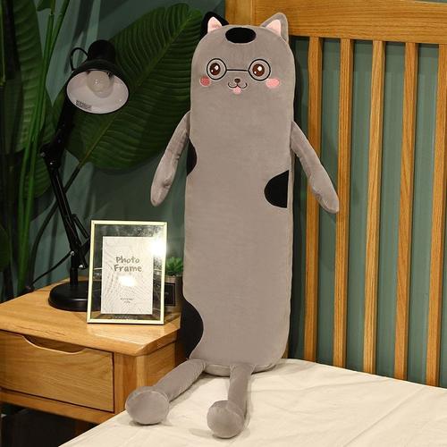 150cm GRIS FONCÉ Coussin couchage chat dessin animé, joli chat avec jambes,  jouet en peluche pour enfants, cadeau pour filles  Nipseyteko