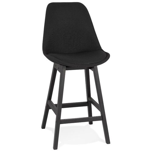 Tabouret Snack Mi-Hauteur 'teresa Mini' Design En Tissu Noir Et Pieds En Bois Noir