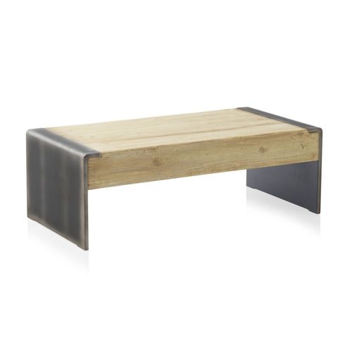 Table Basse Plaquée Sapin Et Côtés Laqués Couleur Métallique