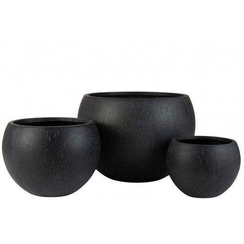 Set De 3 Cache-Pots Rond En Argile Noir D55cm-41cm-31cm