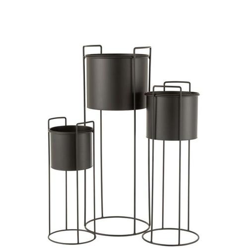 Lot De 3 Cache Pots Sur Pied Noir En Métal 28x28x80 Cm