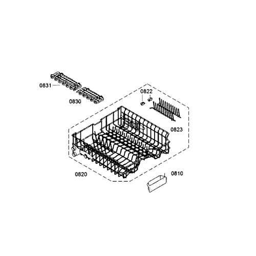 Panier inférieur (repère 820) d'origine Lave-vaisselle (20002125 BOSCH SIEMENS NEFF CONSTRUCTA)
