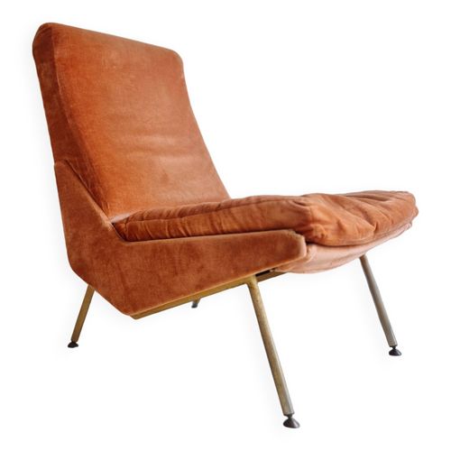 Fauteuil Ancien Velours Scandinave Design Pieds Compas Rose