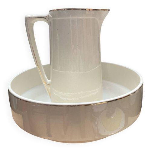 Ensemble Vasque Et Broc De Toilette En Luneville Dore
