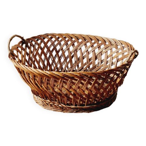 Grand panier en osier ancien bois