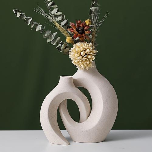 Vase en céramique, vase creux tridimensionnel combiné, vase blanc, ensemble de 2 pièces, convient aux fleurs, salon, balcon, chambre à coucher, jardin