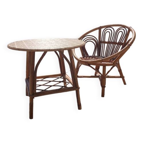 Salon Rotin Enfant Vintage Dore