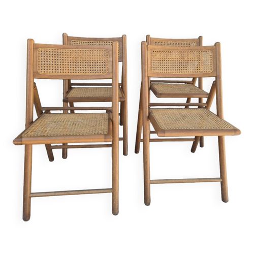 Serie De 4 Chaises Pliantes Vintage Italienne En Cannage 1970s Bois
