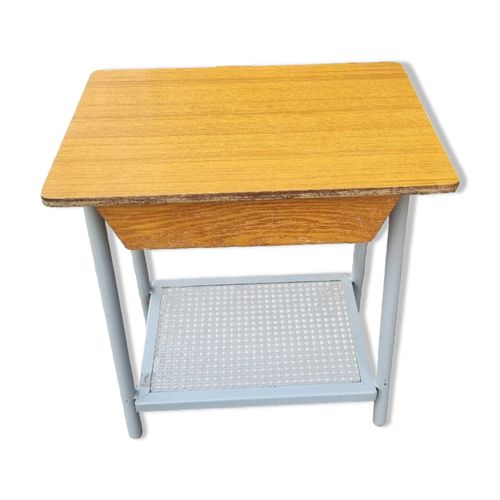 Ancien Petit Chevet Vintage Moderniste Argent