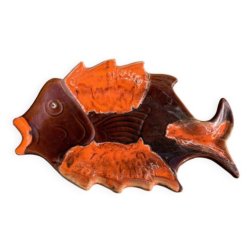 Plat Coupe A Fruits Poisson En Cramique Maill De Style Vallauris Vintage 196070 Orange