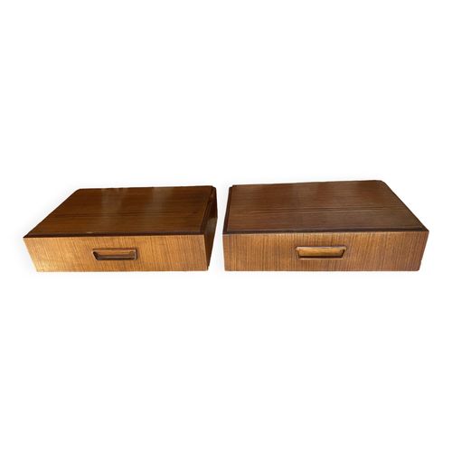 Paire De Tables De Nuits Murales En Teck Bois